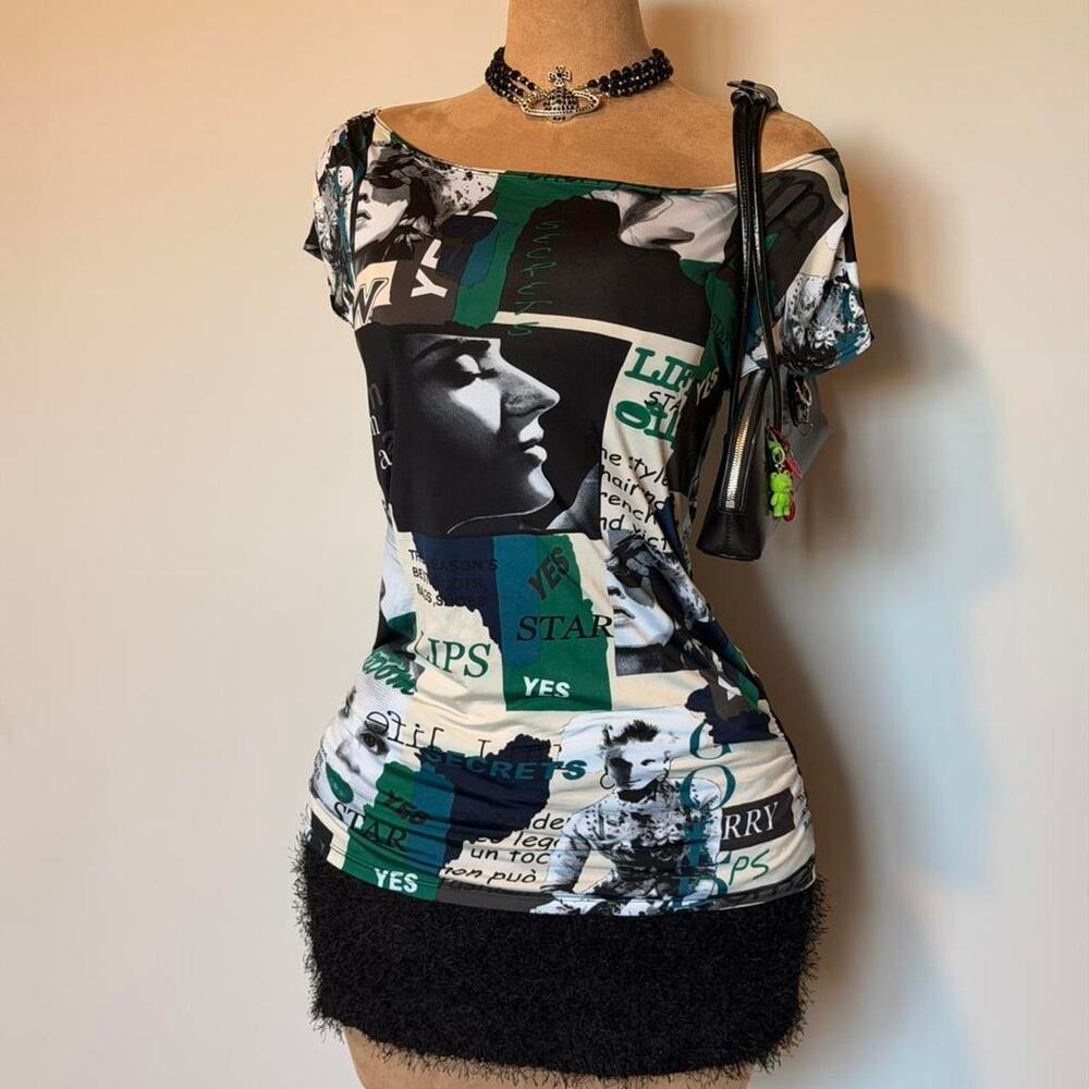 Y2k graphic mesh top with